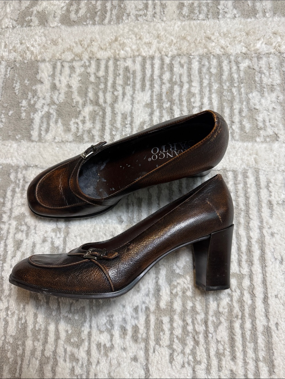 Franco Sarto Dark Brown Leather Block Heel Loafer Pumps - Size 8